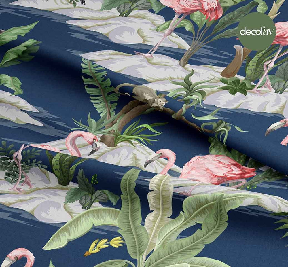 Tropikal Flamingo Desenli Dijital Baskılı Kumaş - Decofav | Kırlent, Sofra Tekstili, Kumaş