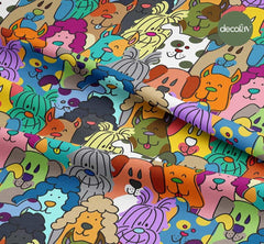 Rengarenk Köpek Desenli Dijital Baskılı Kumaş