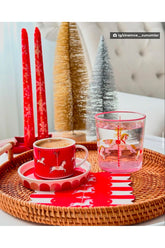 Kırmızı Şeritli Lunapark Konsept At Desenli Lazer Kesim Kokteyl Peçetesi