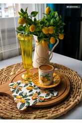 Lemon Tree Pattern Digital Printed Cocktail Napkin Washable Laser Cut