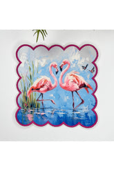 Oil Painting Romantic Flamingos Designed Embroidered Edge Fabric Cocktail Napkin 1 Piece