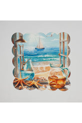 Sulu Boya Elegant Deniz Manzarası Desenli Lazer Kesim Kokteyl Peçetesi