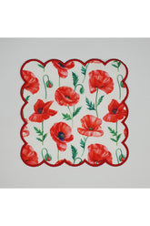 Watercolor Poppy Floral Patterned Cocktail Napkin with Embroider Around