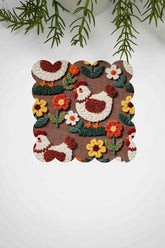 3D Şirin Tavuklar ve Çiçek Desen Dijital Baskılı Lazer Kesim Kumaş Koktel Peçetesi 1 Adet