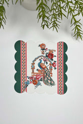 Etnik Bordürlü ve Tavuskuşu Tasarımlı Lazer Kesim Kokteyl Peçetesi 1 Adet