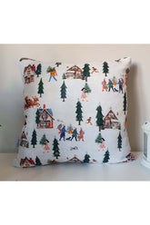 Watercolor Winter Village Landscape Design Cushion Cover