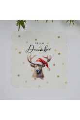 Sulu Boya Yılbaşı Geyik ve Slogan Tasarımlı Lazer Kesim Kumaş Kokteyl Peçetesi 1 Adet