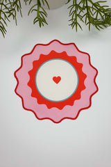 2-Pack Blue Pink Heart Printed Embroidered Edge Fabric Cocktail Napkins