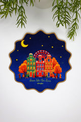 Night City View Embroidered Edge Fabric Cocktail Napkin 1 Piece