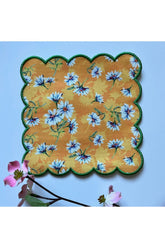 Papatya Dijital Baskılı, Kenarı Yeşil Nakışlı Dekoratif Kokteyl Peçeteleri