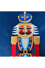Elegant Tin Soldier Embroidered Navy Blue Velvet Cushion Cover