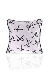 Siyah Kurdele Tasarımlı Fitilli Kadife Kırlent Kılıfı - 43x43cm