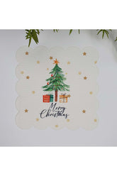 Watercolor Christmas Tree and Slogan Design Laser Cut Fabric Cocktail Napkin 1 Piece