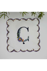 Ç Harfi Baskılı Kişiye Özel Pul İşlemeli Monogramlı Nakış Kenar Pullu Kokteyl Peçetesi 1 Adet