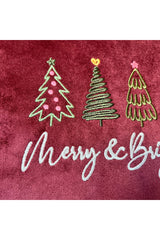 Merry & Bright Embroidered Burgundy Velvet Cushion Cover