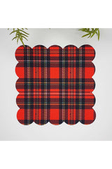Red Plaid Patterned Laser Cut Fabric Cocktail Napkin 1 Piece