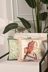 Morris Style Girl Portrait Velvet Fabric Digital Printed Cushion Cover