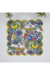 Elegant İtalyan Çini Kuş Vazo Çiçek Desenli Nakış Kenar Kumaş Kokteyl Peçetesi 1 Adet