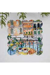 Sulu Boya İtalya Venedik Balkon Desenli Yıkanabilir Kumaş Kokteyl Peçetesi 1 Adet