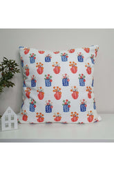 Blue Orange Vase and Floral Patterned Digital Printed Cushion Cover
