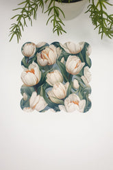 White Tulip Patterned Laser Cut Fabric Cocktail Napkin 1 Piece