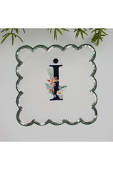 İ Harfi Baskılı Kişiye Özel Pul İşlemeli Monogramlı Nakış Kenar Pullu Kokteyl Peçetesi 1 Adet