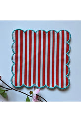 Mint Red Striped Digitally Printed, Mint Edged Decorative Cocktail Napkins