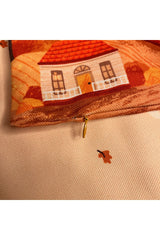 Autumn Landscape Orange Tone House Patterned Cushion Cover