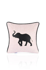 Fil Tasarım Deri Aplike Kadife Kırlent Kılıfı 43x43cm