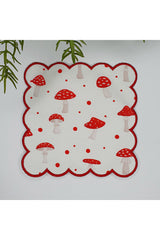 Şirin Mantar Desenli Nakış Kenar Kokteyl Peçetesi Yıkanabilir 1 Adet