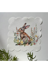 Rabbit Wildflower Pattern Cocktail Napkin Fabric