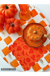 Halloween Silüet Desenli Turuncu Dijital Baskılı Kokteyl Peçetesi Yıkanabilir Lazer Kesimli