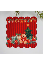 New Year's Concept Teddy Patterned Laser Cut Washable Cocktail Napkin