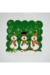 Happy Snowmen Digitally Printed Cocktail Napkin on a Green Background