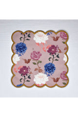 Pudra Zemin Çiçek Desenli Dijital Baskılı Nakışlı Kokteyl Peçetesi