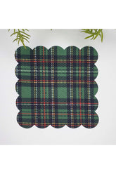 Green Plaid Patterned Laser Cut Fabric Cocktail Napkin 1 Piece