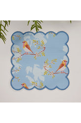 Bebe Mavisi Zemin Kuş Desenli Nakış Kenar Kokteyl Peçetesi Yıkanabilir 1 Adet