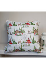 Soft Winter View Deer Snowman Patterned Christmas Cushion Cover