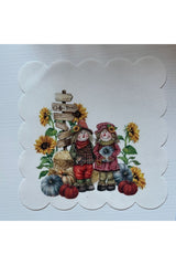 Farmer Patterned Fabric Cocktail Napkin Washable Laser Cut