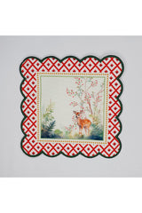 Decorative Frame Gazelle Patterned Embroidered Cocktail Napkin