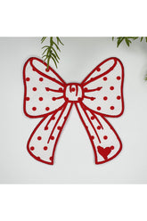 Kurdele Şeklinde Beyaz Zemin Kırmızı Puanlı Nakışlı Kumaş Kokteyl Peçetesi 1 Adet