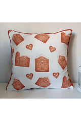 Gingerbread Houses and Hearts Designed Corded Cushion Cover