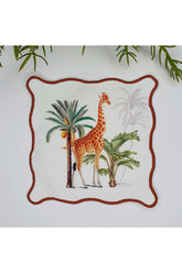 Sulu Boya Zürafa ve Palmiye Ağaç Tasarımlı Nakış Kenar Kokteyl Peçetesi 1 Adet