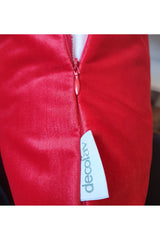 Plaid Deer Head Applique Embroidery Patterned Velvet Cushion Cover Red