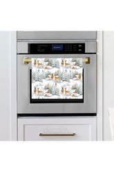 Watercolor Snow Scene and Deer Patterned Oven Cover