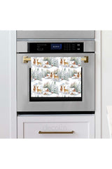 Watercolor Snow Scene and Deer Patterned Oven Cover