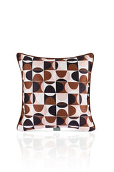 Soyut Geometrik Kahverengi Desenli Deri Fitilli Kadife Kırlent Kılıfı 43x43cm