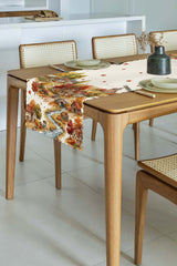 Suluboya Sonbahar Kasabası Desenli Lazer Kesim Runner - 48x135cm