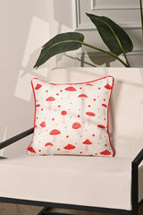 Red Mushroom Patterned Corded Cushion Cover - 43x43cm