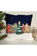 Navy Blue Sky Pine Tree Christmas Cushion Cover